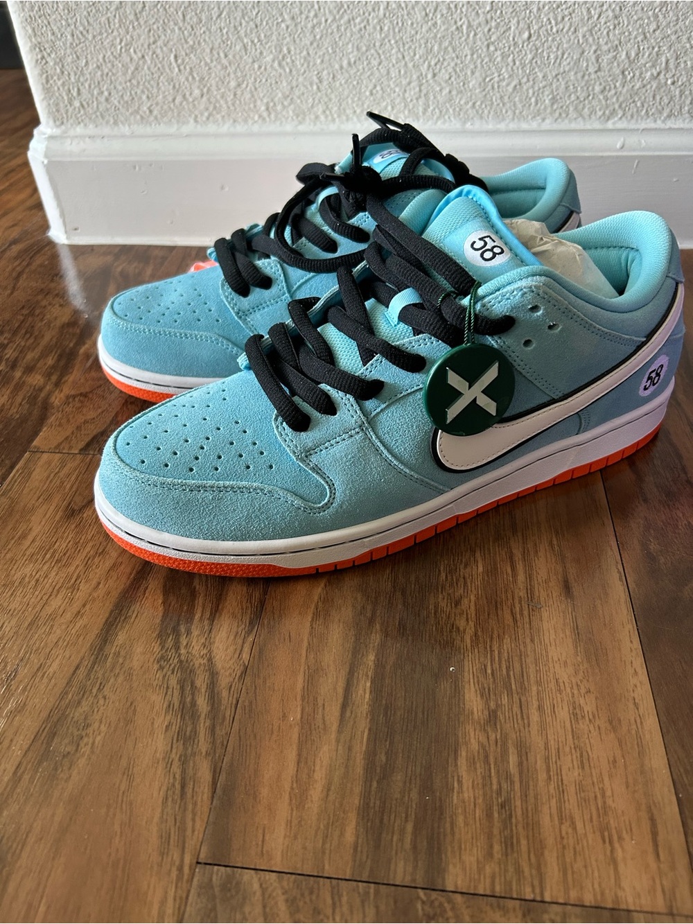 Nike Dunk Low Light Blue with White Swoosh and Orange Outsole - Picture 5 of 6